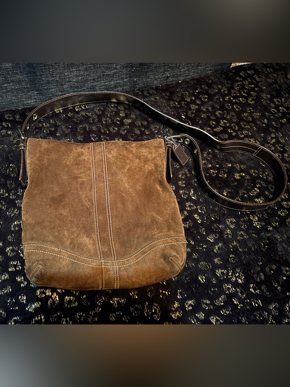 Vintage Coach Y2K Legacy Brown Suede Shoulder Bag with Dark Leather Strap